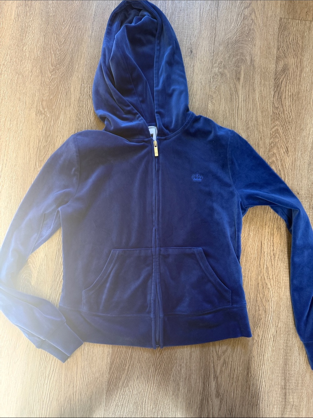 Juicy Couture Navy Velour Zip Hoodie with Embroidered Crown 0599